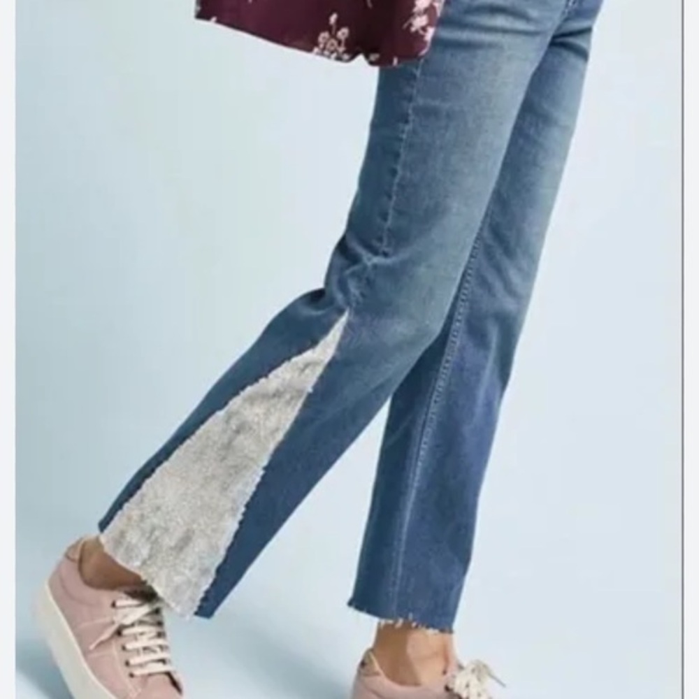 Denim Wide Leg Jeans with Side Sequin Panel - Blue